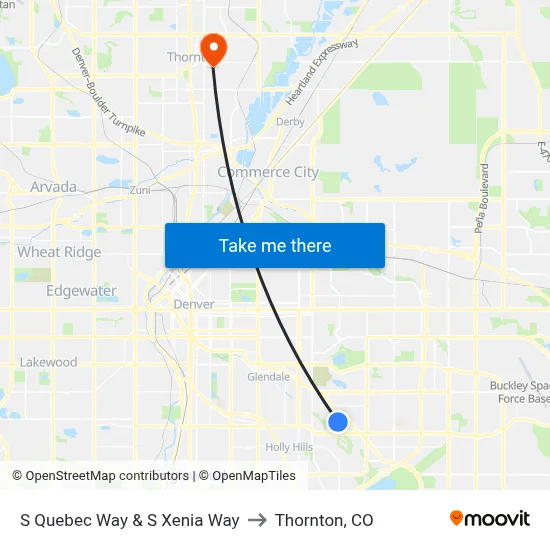 S Quebec Way & S Xenia Way to Thornton, CO map