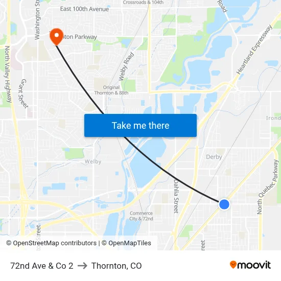 72nd Ave & Co 2 to Thornton, CO map