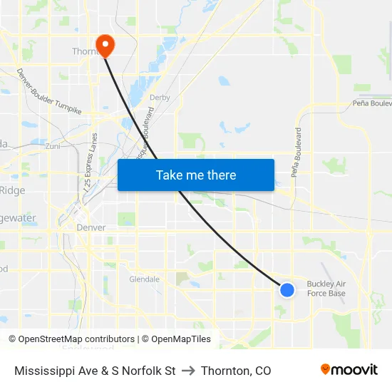 Mississippi Ave & S Norfolk St to Thornton, CO map