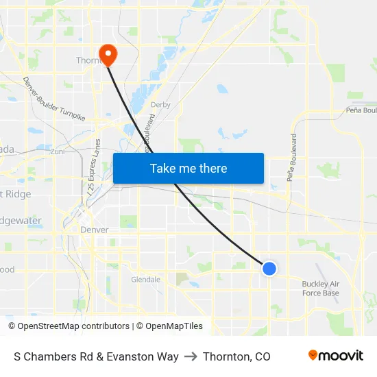 S Chambers Rd & Evanston Way to Thornton, CO map