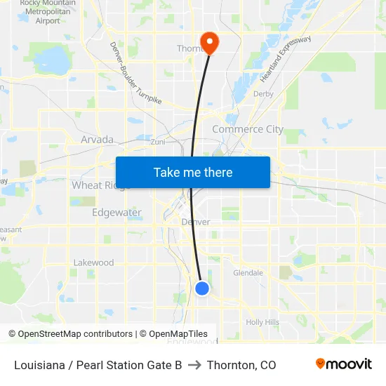 Louisiana / Pearl Station Gate B to Thornton, CO map