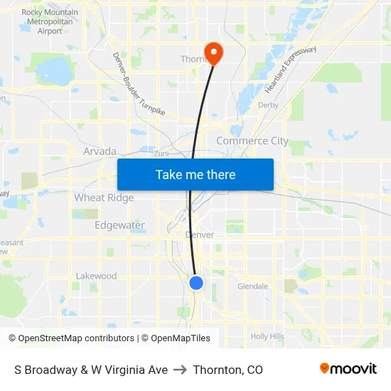 S Broadway & W Virginia Ave to Thornton, CO map