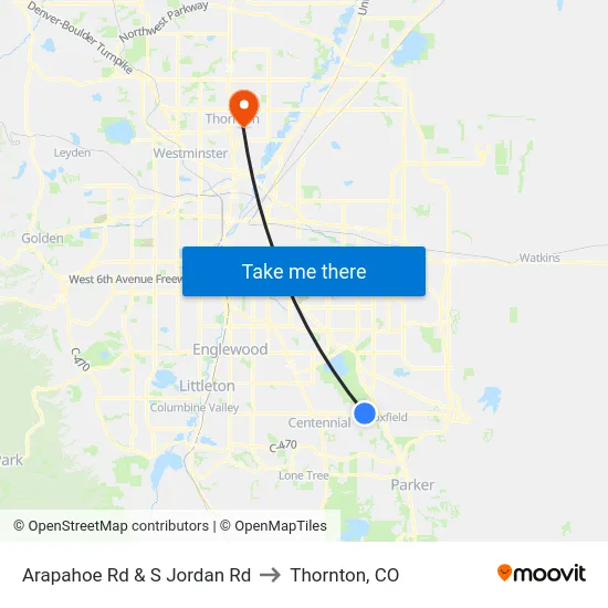 Arapahoe Rd & S Jordan Rd to Thornton, CO map