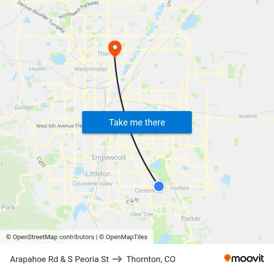 Arapahoe Rd & S Peoria St to Thornton, CO map