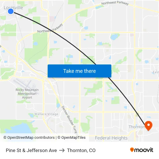 Pine St & Jefferson Ave to Thornton, CO map