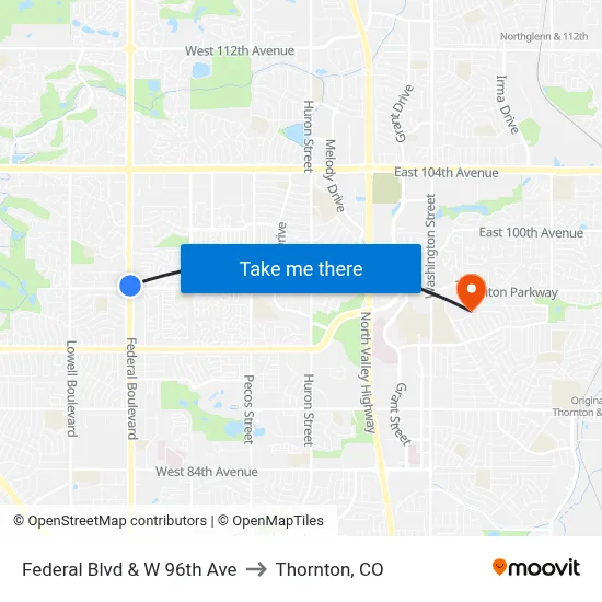 Federal Blvd & W 96th Ave to Thornton, CO map