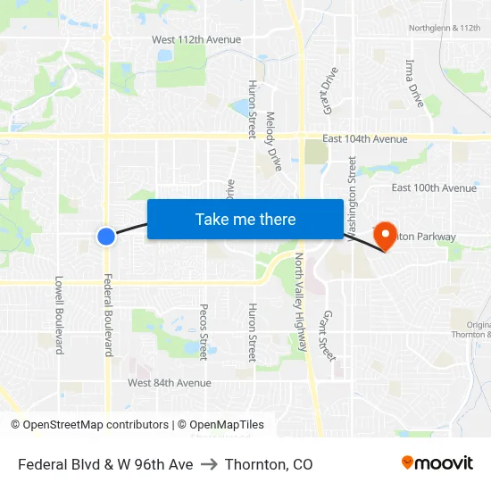 Federal Blvd & W 96th Ave to Thornton, CO map