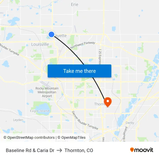 Baseline Rd & Caria Dr to Thornton, CO map