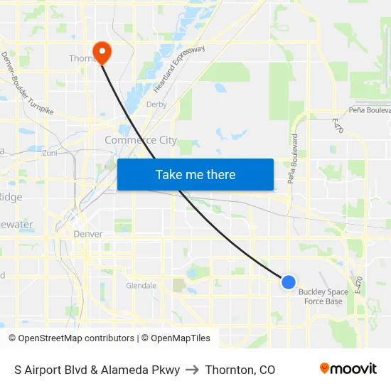 S Airport Blvd & Alameda Pkwy to Thornton, CO map