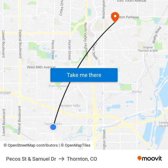 Pecos St & Samuel Dr to Thornton, CO map