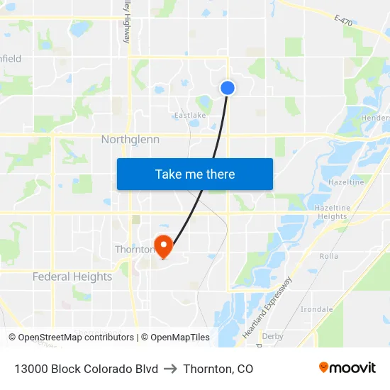 13000 Block Colorado Blvd to Thornton, CO map
