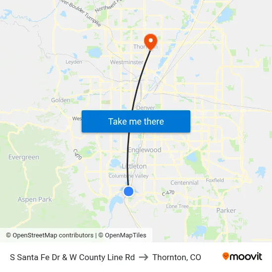 S Santa Fe Dr & W County Line Rd to Thornton, CO map