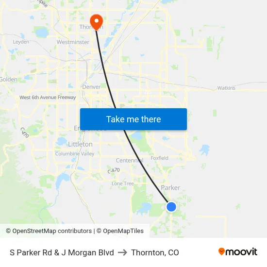 S Parker Rd & J Morgan Blvd to Thornton, CO map