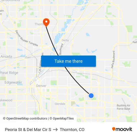 Peoria St & Del Mar Cir S to Thornton, CO map