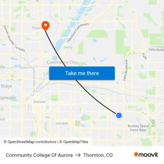 Community College Of Aurora to Thornton, CO map