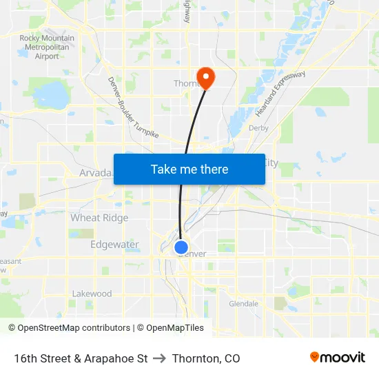 16th Street & Arapahoe St to Thornton, CO map