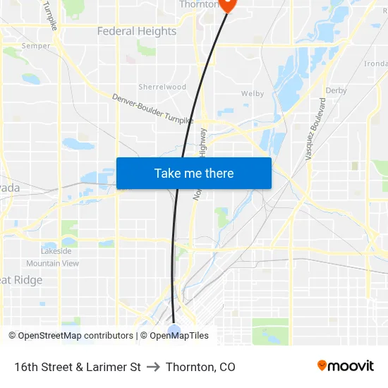 16th Street & Larimer St to Thornton, CO map