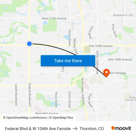 Federal Blvd & W 104th Ave Farside to Thornton, CO map