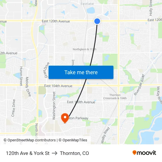 120th Ave & York St to Thornton, CO map