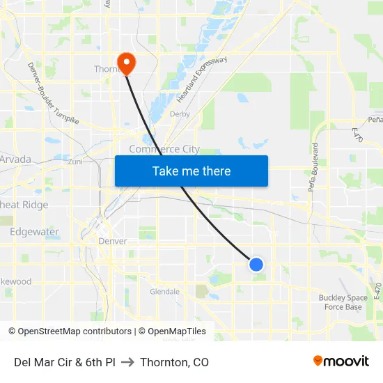 Del Mar Cir & 6th Pl to Thornton, CO map