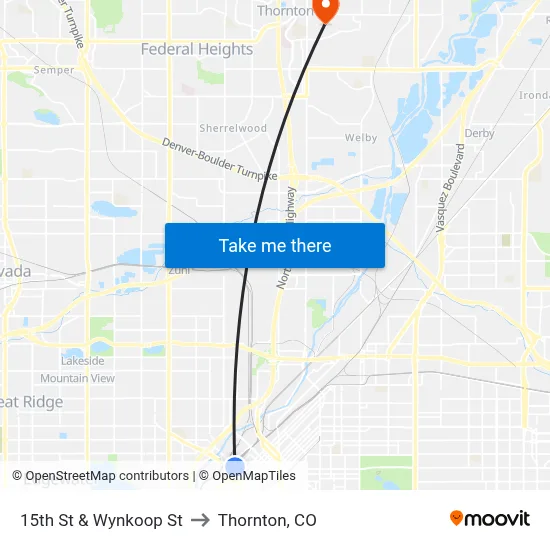 15th St & Wynkoop St to Thornton, CO map