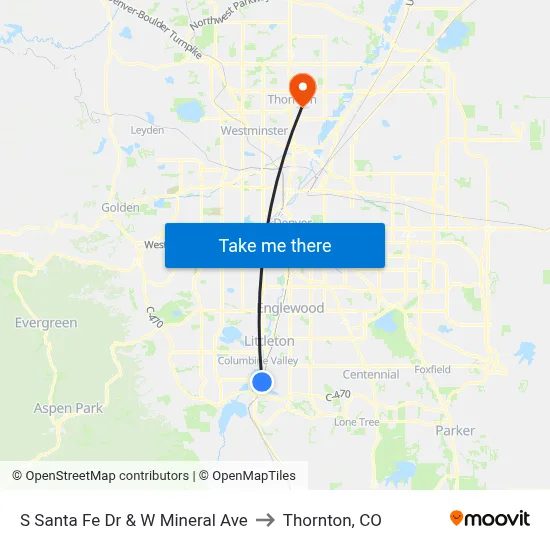 S Santa Fe Dr & W Mineral Ave to Thornton, CO map