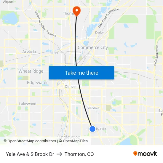 Yale Ave & S Brook Dr to Thornton, CO map