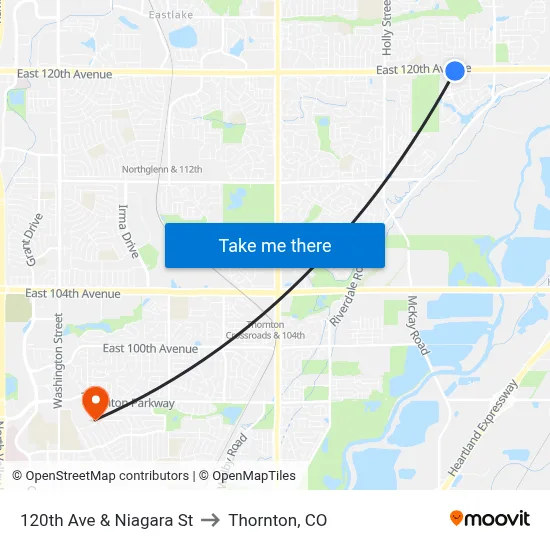 120th Ave & Niagara St to Thornton, CO map