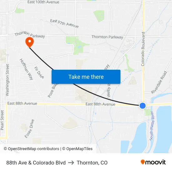 88th Ave & Colorado Blvd to Thornton, CO map