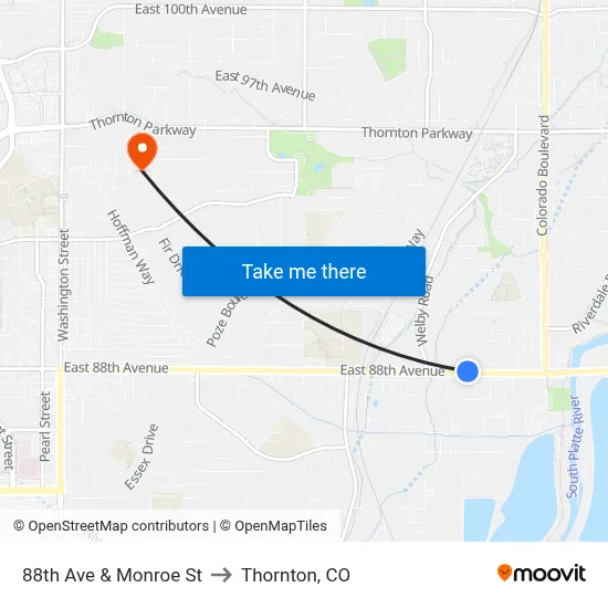 88th Ave & Monroe St to Thornton, CO map
