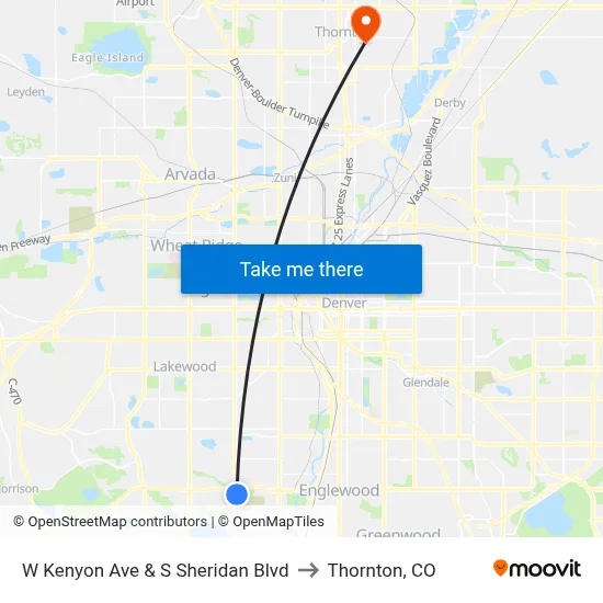 W Kenyon Ave & S Sheridan Blvd to Thornton, CO map