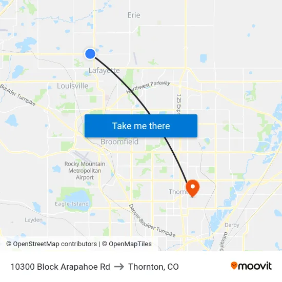 10300 Block Arapahoe Rd to Thornton, CO map