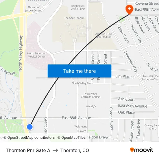 Thornton Pnr Gate A to Thornton, CO map