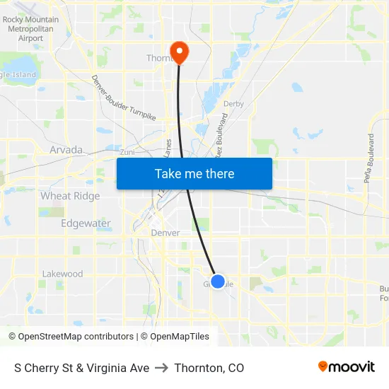 S Cherry St & Virginia Ave to Thornton, CO map