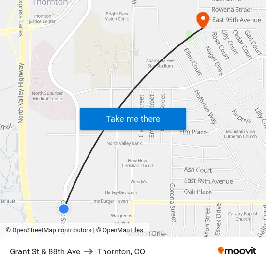 Grant St & 88th Ave to Thornton, CO map