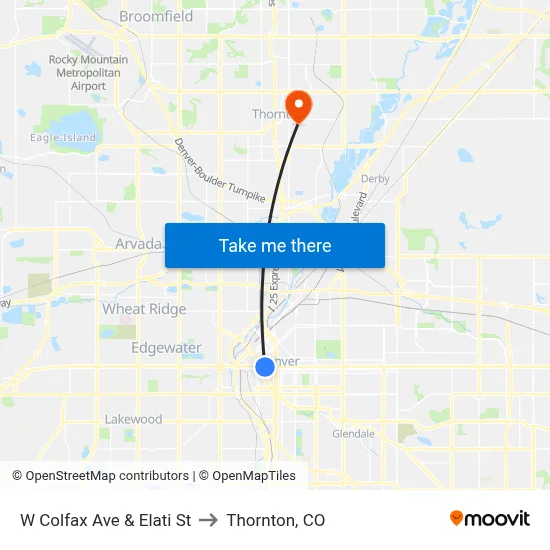 W Colfax Ave & Elati St to Thornton, CO map