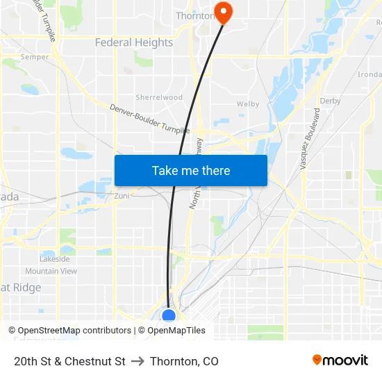 20th St & Chestnut St to Thornton, CO map