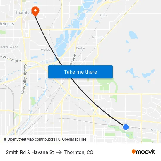 Smith Rd & Havana St to Thornton, CO map
