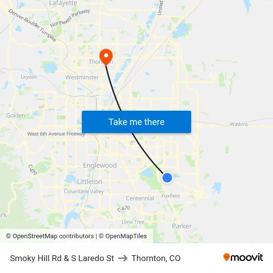 Smoky Hill Rd & S Laredo St to Thornton, CO map