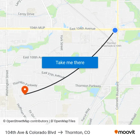 104th Ave & Colorado Blvd to Thornton, CO map