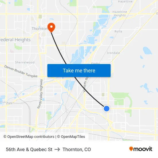 56th Ave & Quebec St to Thornton, CO map