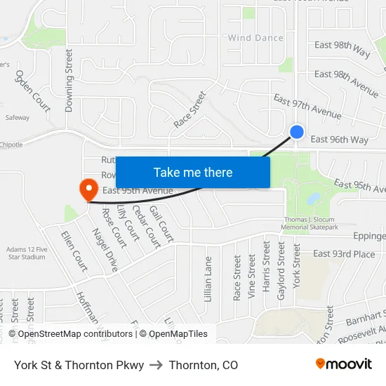 York St & Thornton Pkwy to Thornton, CO map