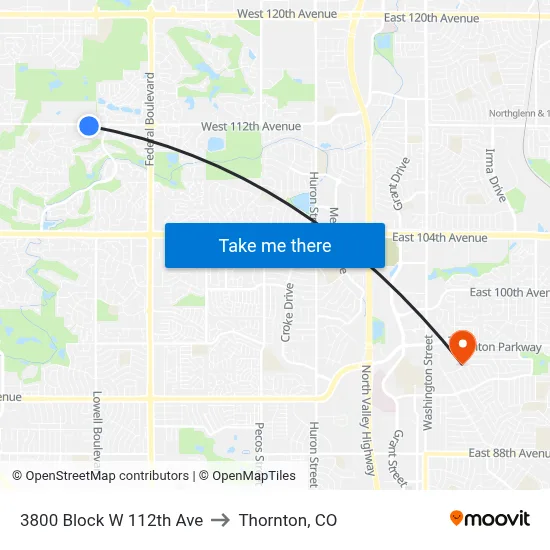 3800 Block W 112th Ave to Thornton, CO map