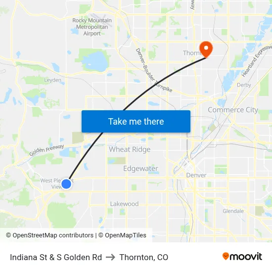 Indiana St & S Golden Rd to Thornton, CO map