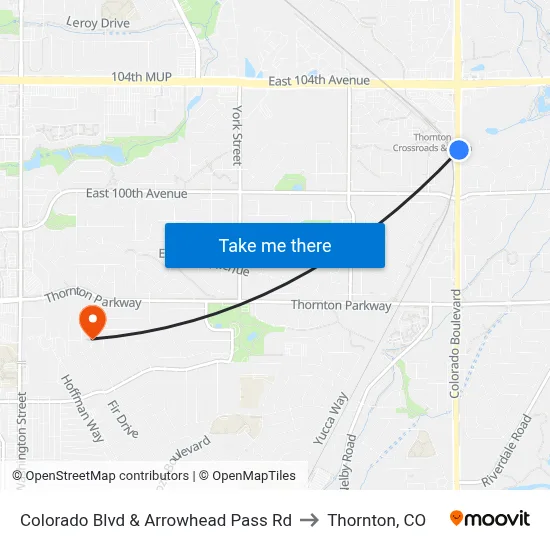 Colorado Blvd & Arrowhead Pass Rd to Thornton, CO map