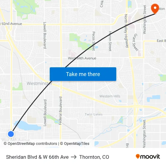 Sheridan Blvd & W 66th Ave to Thornton, CO map