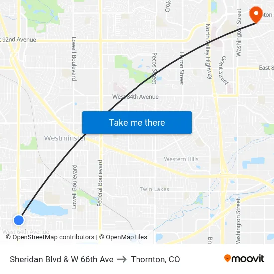 Sheridan Blvd & W 66th Ave to Thornton, CO map