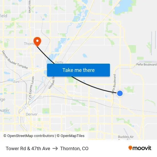 Tower Rd & 47th Ave to Thornton, CO map
