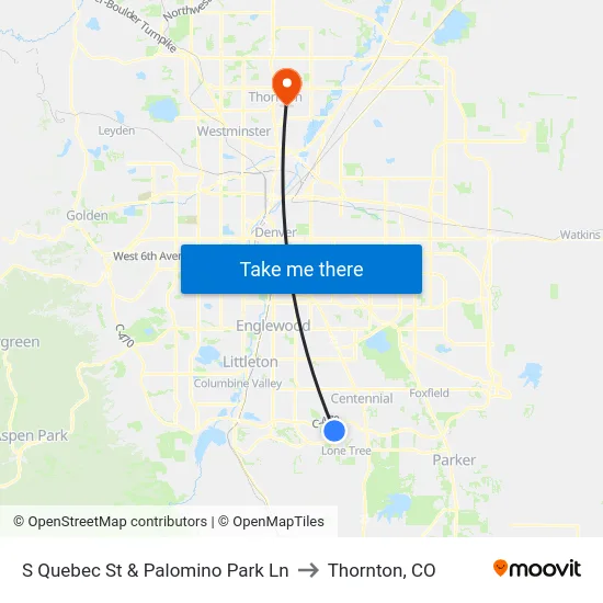 S Quebec St & Palomino Park Ln to Thornton, CO map