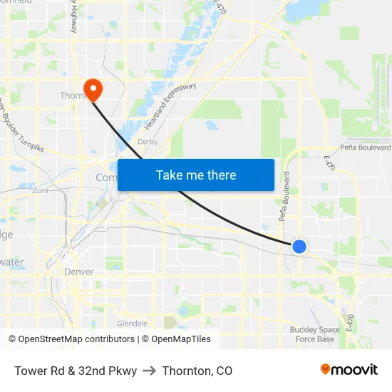 Tower Rd & 32nd Pkwy to Thornton, CO map